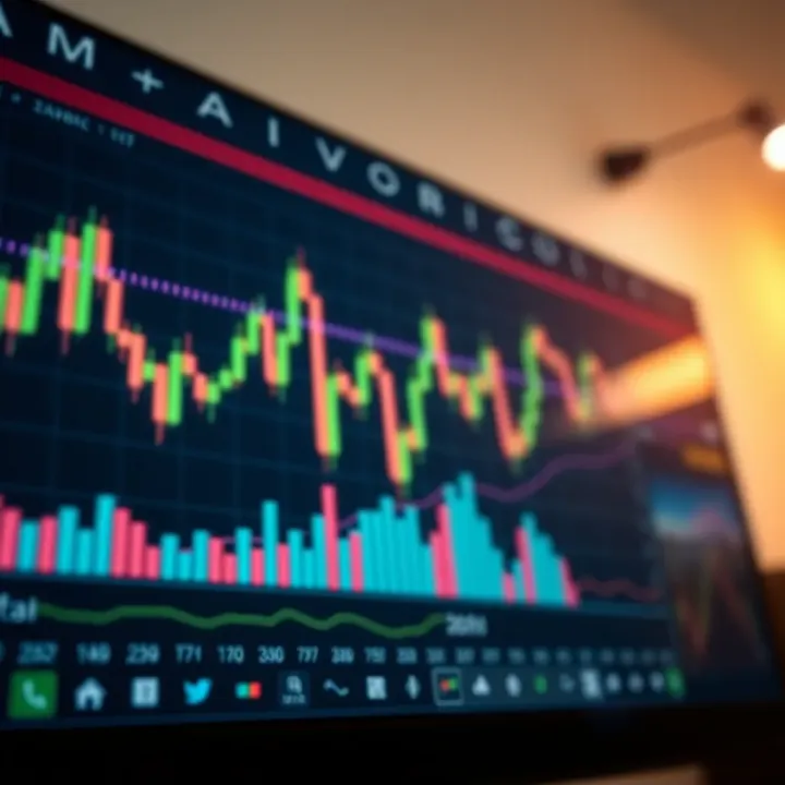 Candlestick chart displaying intraday price movements with technical indicators overlaid