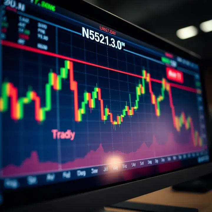 Graph showing intraday stock price fluctuations on a trading screen