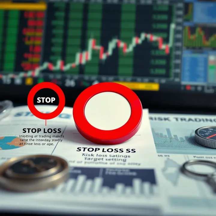 Illustration of risk management concepts including stop-loss, target setting, and portfolio diversification
