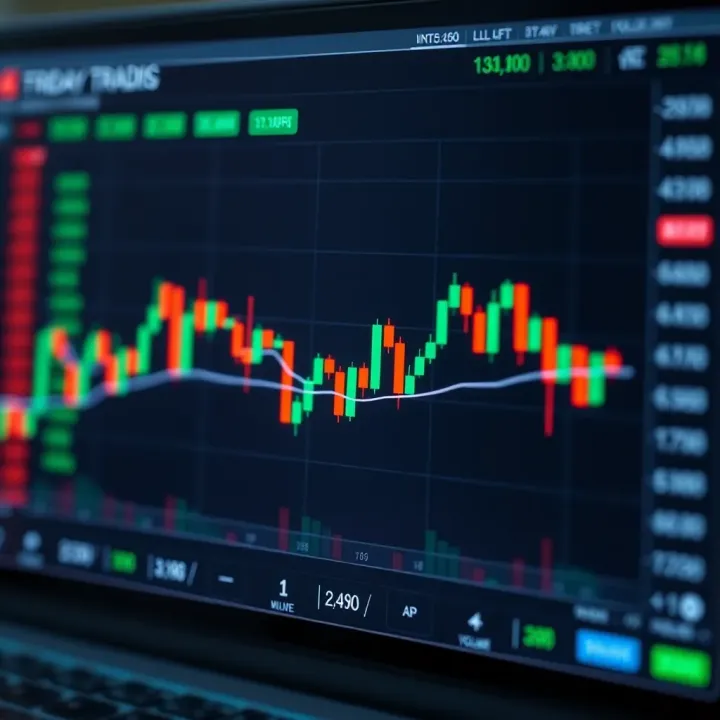 Chart showing stock price movements within a single trading day with candlestick patterns and volume indicators