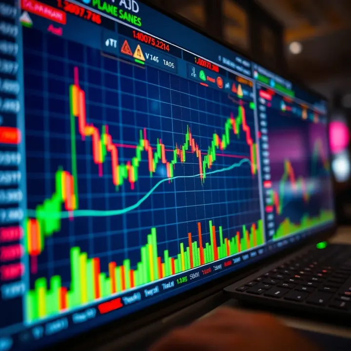 Graph showing currency pairs fluctuations on a digital forex trading platform