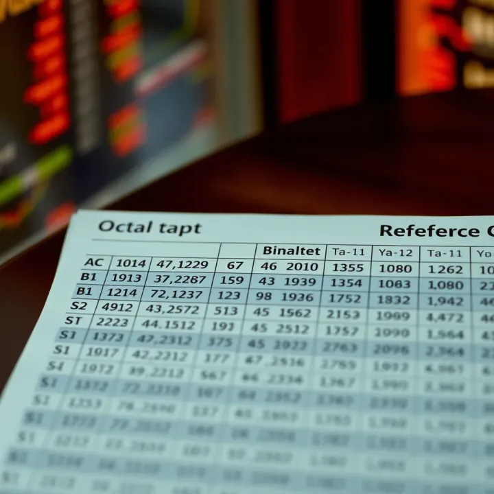 Detailed octal to binary conversion chart showing equivalent values