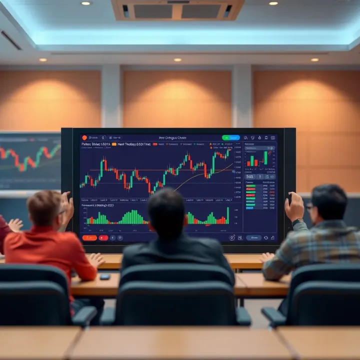 Illustration of a digital classroom environment showcasing options trading concepts on a laptop screen