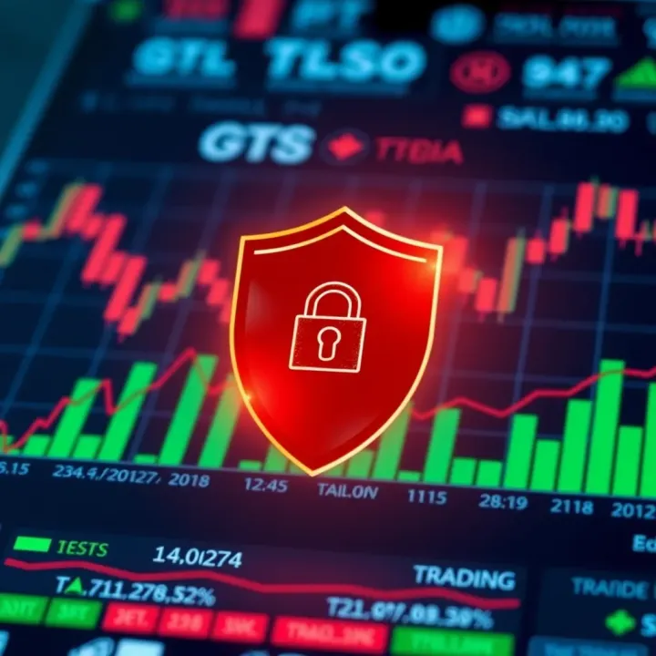 Security shield icon overlaying a trading app interface symbolizing secure investment platforms