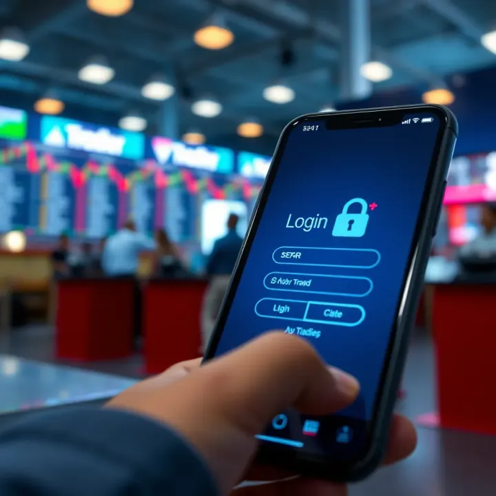Secure mobile login screen highlighting encryption and security features for trading apps