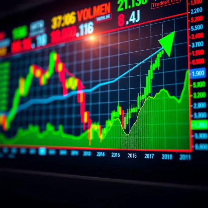 Graph showing stock price movements with high volatility and trading volume on Indian stock market