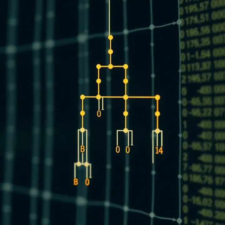 Visual representation of a binary search tree structure with nodes and branches illustrating data organization