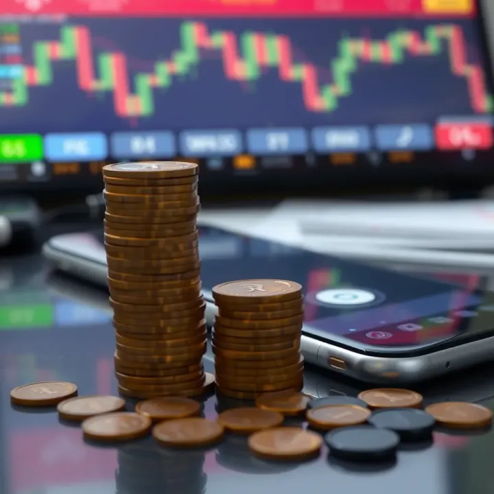 Illustration of rupee coins stacked beside a smartphone indicating low capital investment
