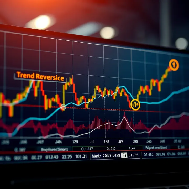 Line chart displaying various market trend patterns with highlighted trend reversal points