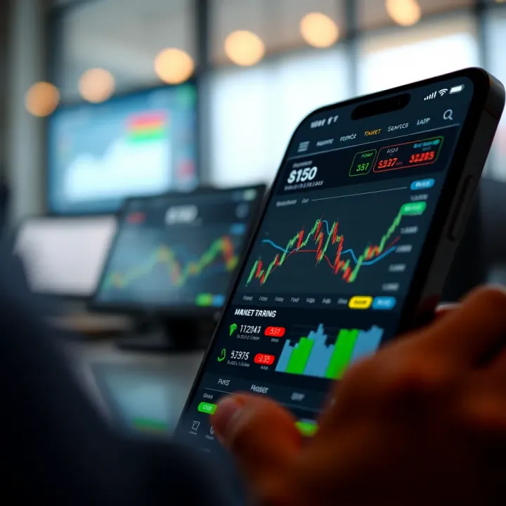User interface of a money trading app showing stock prices and portfolio overview