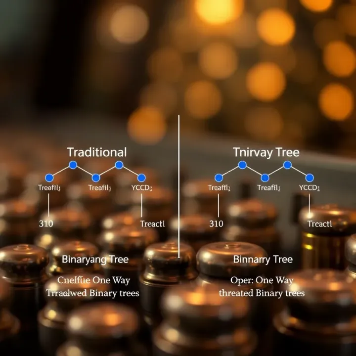 Traversal Comparison Between Traditional and One Way Threaded Binary Trees Illustration comparing traversal paths of traditional binary tree and one way threaded binary tree