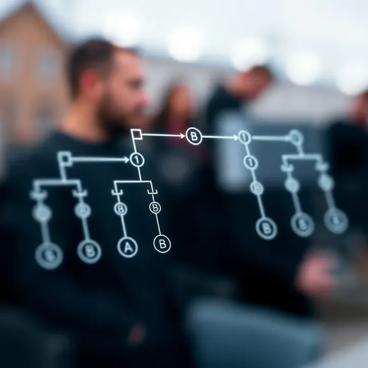 Diagram illustrating the structure of an optimal binary search tree with weighted nodes representing search probabilities