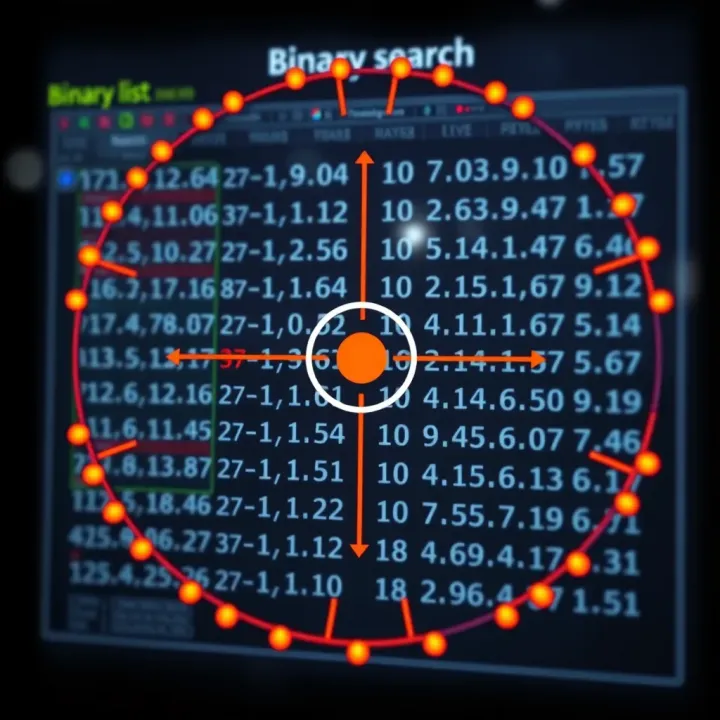 Diagram showing binary search dividing a sorted list to efficiently locate target